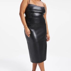 Good American Faux Leather Vacay Dress in Black (Size 6)
